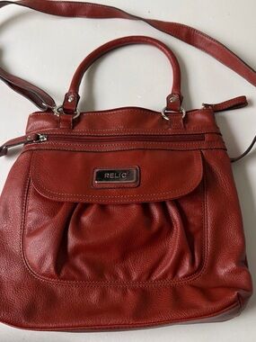 Relic Red Leather Shoulder Satchel with Top Handles